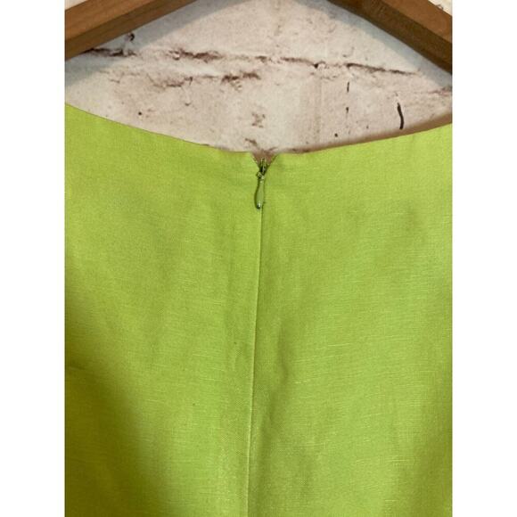 Lennie NY Dress Womens 12 Midi Linen Neon Green Black Colorblock Sheath Zip Up - Picture 11 of 12